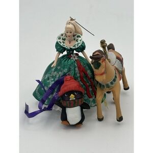 Carousel‎ Horse Christmas Tree Ornament , Barbie Ornament 1995, & Perky Penguin